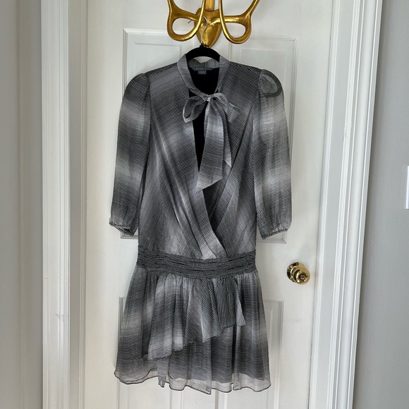 AX Armani Exchange B&W Striped Drop Waist Dress w Bow and Ruffle Skirt. Size 4 - Picture 1 of 4